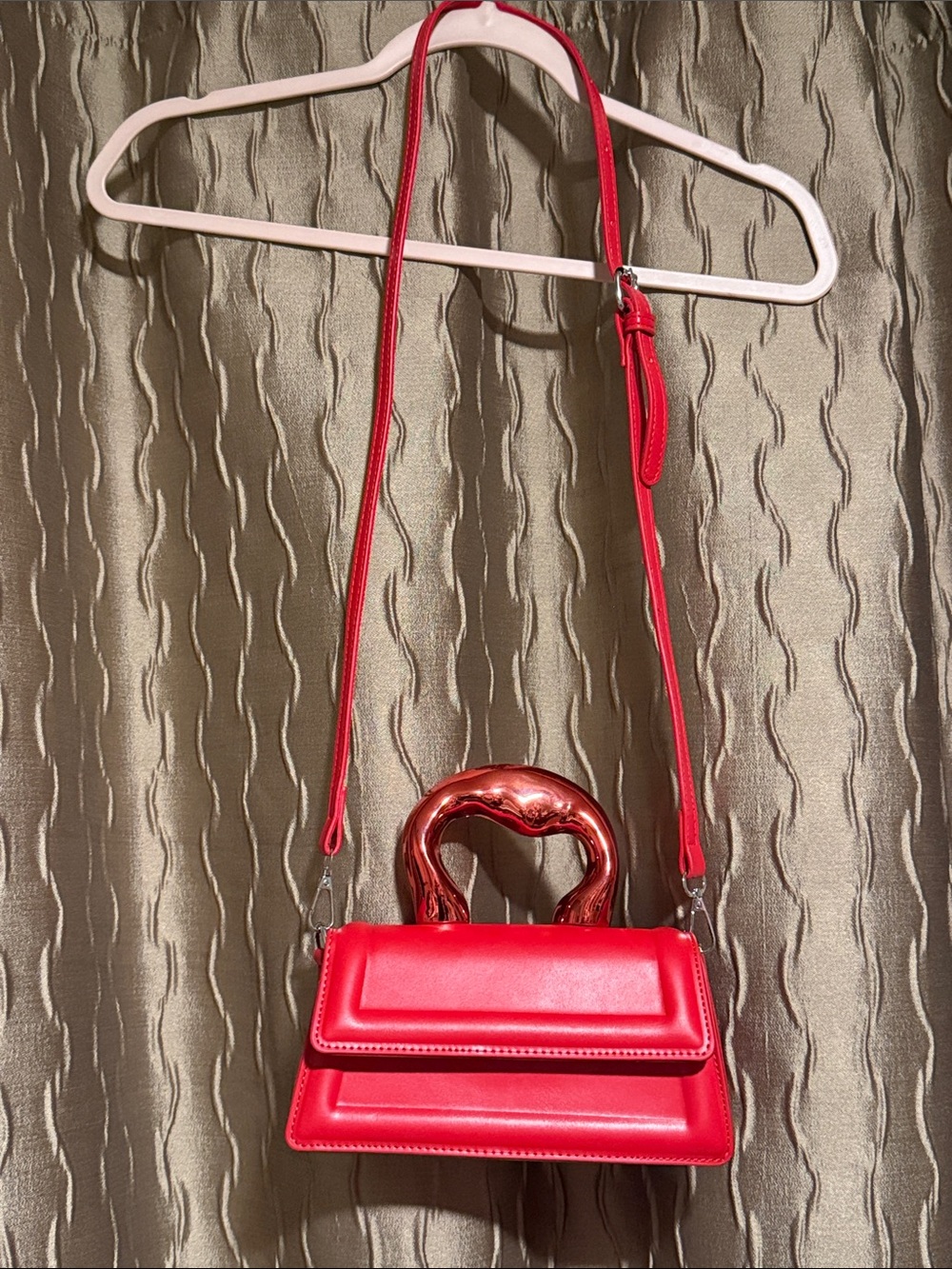 Red Women's Shoulder Bag with Sculpted Handle